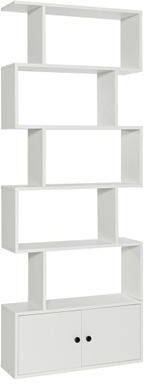 Costway 6-Tier S-Shaped Freestanding Bookshelf with Cabinet and Doors-White
