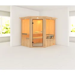 Karibu Sauna Siirin-9kWOfen int.Steuerung-Inkl.Dachkranz