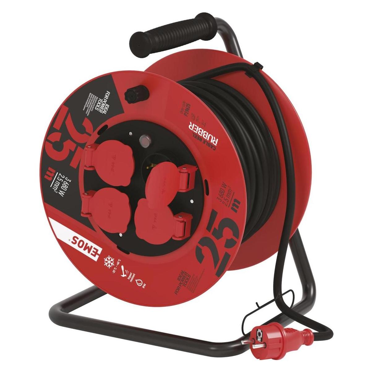 Emos Kabeltrommel 25m 4 Steckdosen Wasserdicht Outdoor (25 m, 2.50 mm²) (P19625)
