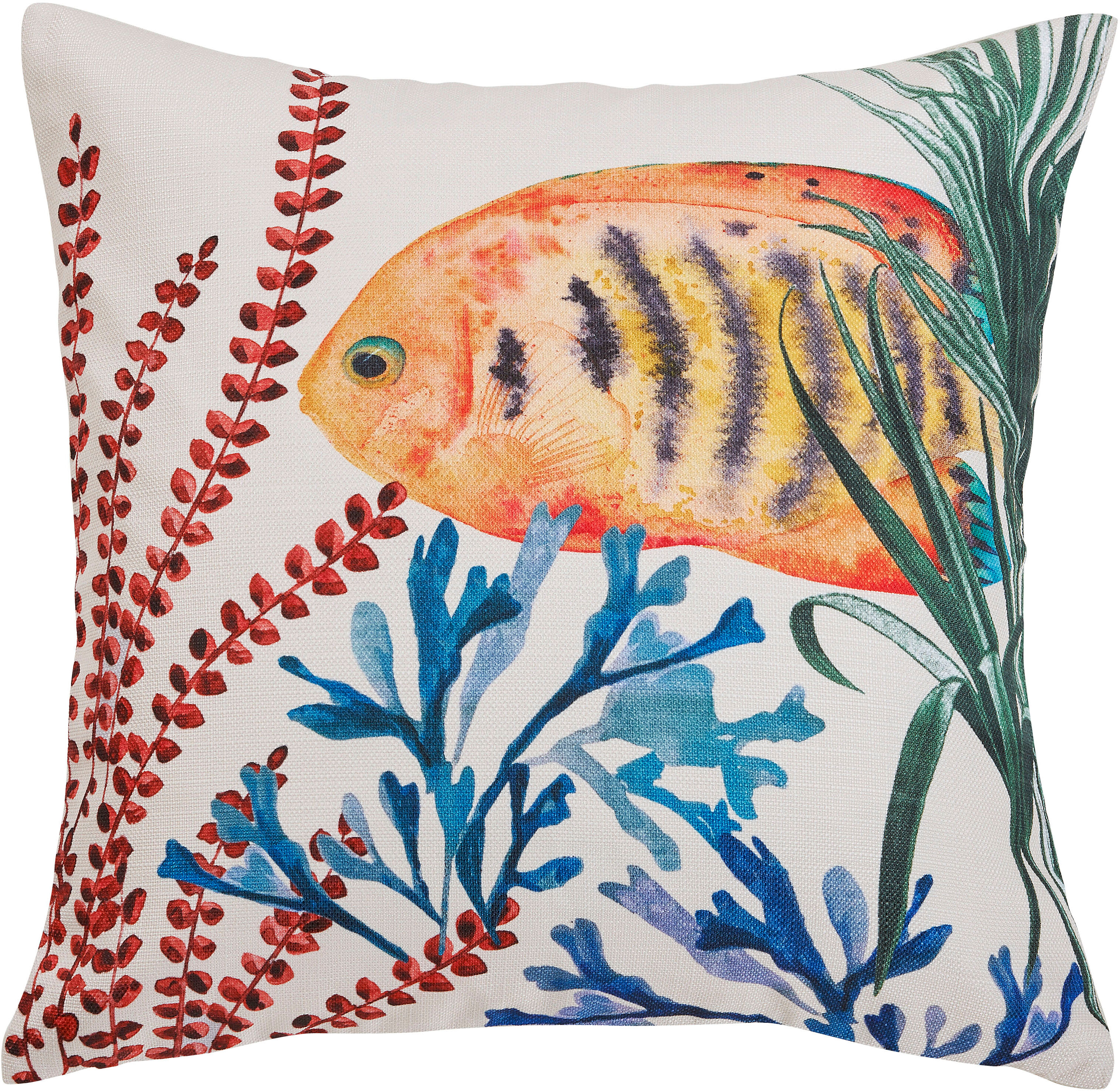 Dekokissen DONE. "Orange Fish", bunt (mehrfarbig), B:45cm L:45cm, Polyester, Dekokissen_Sitzkissen_Kissenhüllen, Vorderseitig bedruckte Kissenhülle in auffälligen Farben