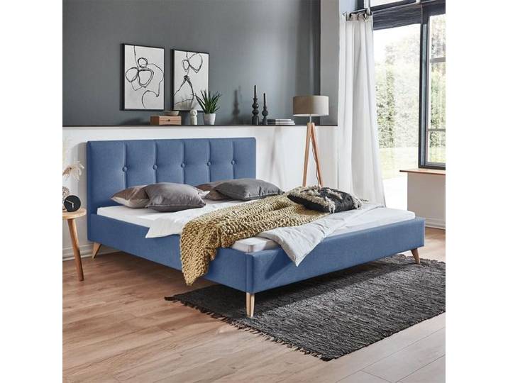 HOMELIV. Polsterbett Maliana Velours/Webstoff 100x200cm Blau retro/vintage, höhenverstellbar