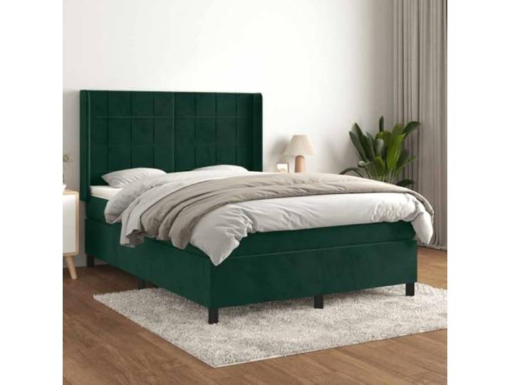 RJPLMFV Bettgestell, Velours, Dunkelgrün, 140 x 190 cm Verstellbares Kopfteil, Taschenfederkernmatratze, mittelhart, weicher Matratzenschoner