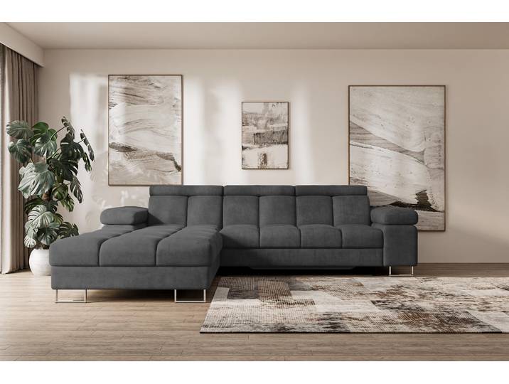 ALTDECOR Ecksofa mit Schlaffunktion und Bettkasten - COMA L - 271x203x79 - Dunkelgrau Corner Sofa Eckcouch Couch L-Form, links/rechts angeordnet, Schlafcouch Ausziehbar Wohnlandschaft
