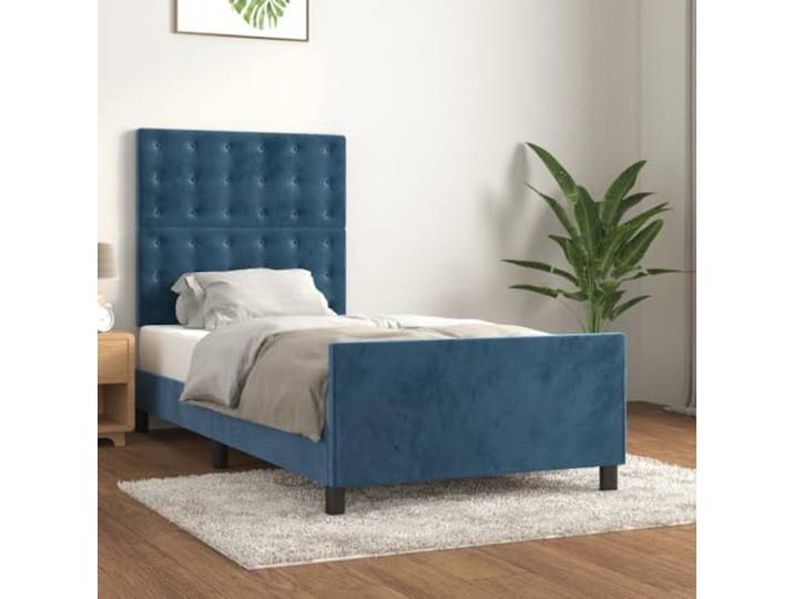 YNGBHFNOP Samt Höhenverstellbar Bettgestell mit Kopfteil 90x190 cm Blau Bettgestell ohne Matratze Dunkelblau 90x190 cm Samt mit verstellbarem Kopfteil und Lattenrost Stabilität Luxus Bettrahmen