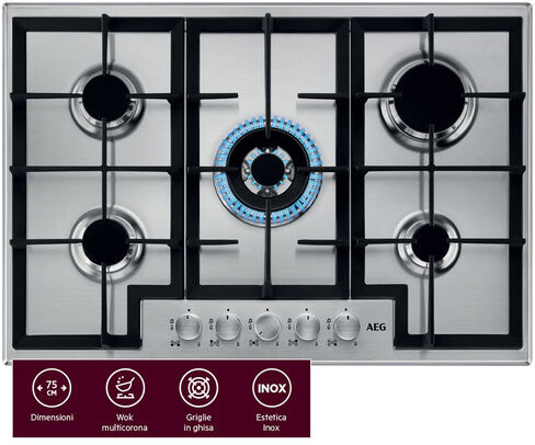 AEG Piano Gas Comandi Frontali 75 Cm HGB75400SM