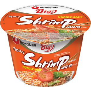 Nongshim Fertiggericht Big Bowl Spicy Shrimp, scharfe, koreanische Nudelsuppe, je 115 g, 16 Stück