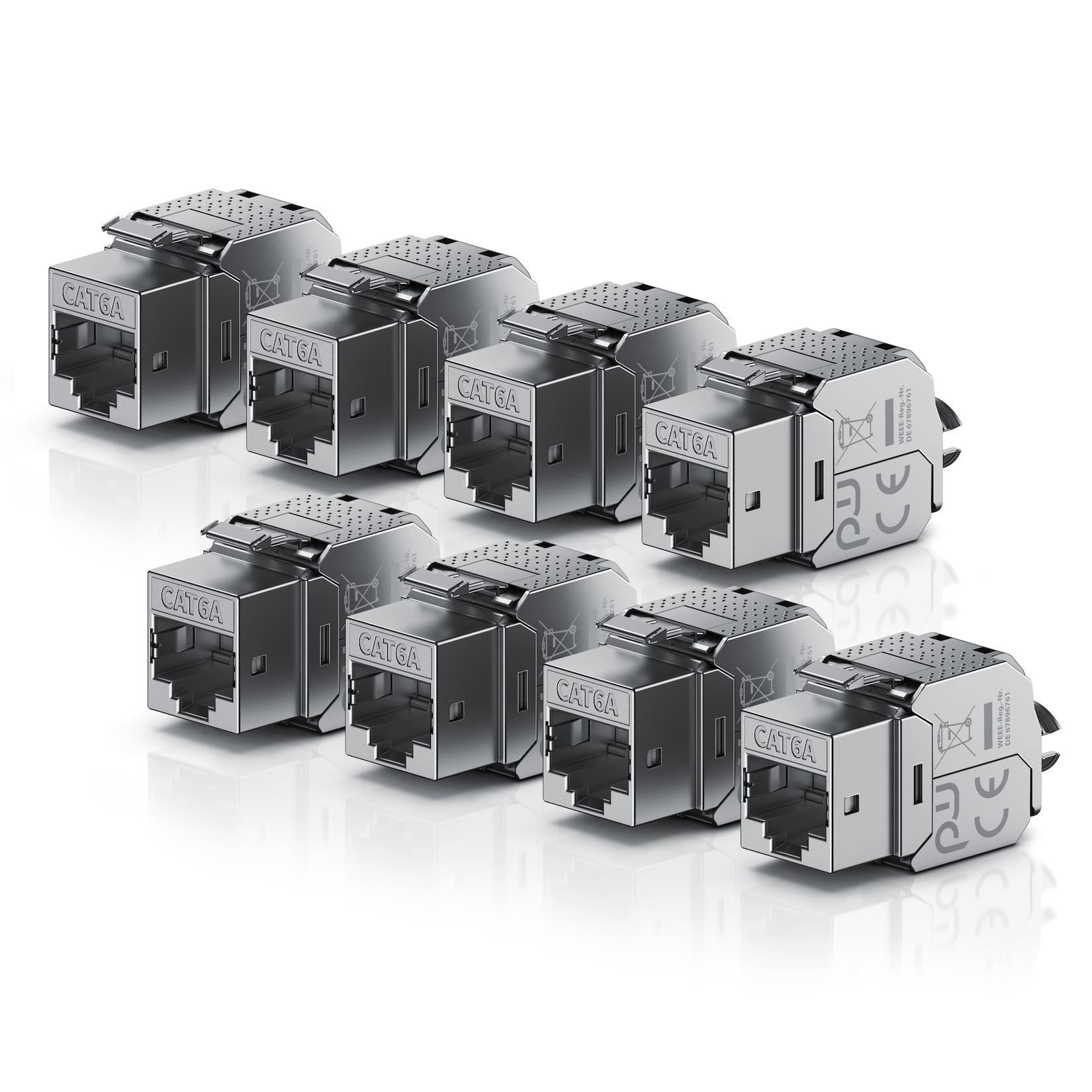 Primewire 8x Netzwerk-Adapter RJ-45 (Ethernet), Buchse zu Netzwerkkabel, CAT.6a Keystone Modul für LAN Kabel, RJ45 Buchse, feldkonfektionierbar