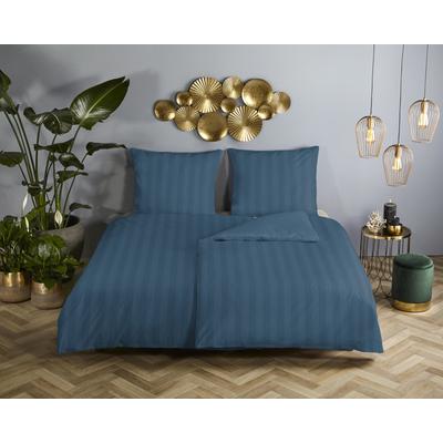 Wendebettwäsche DESCANSO "Hotel Sevilla", blau, B/L: 200cm x 200cm, 1 Stk., 2 Stk., Satin, B/L: 80cm x 80cm & 80cm x 80cm, 3, Satin, Obermaterial: 100% Baumwolle, Bettwäsche, Wendebettwäsche, Satin, Reißverschluss, Wende, Luxe, Streifen, uni