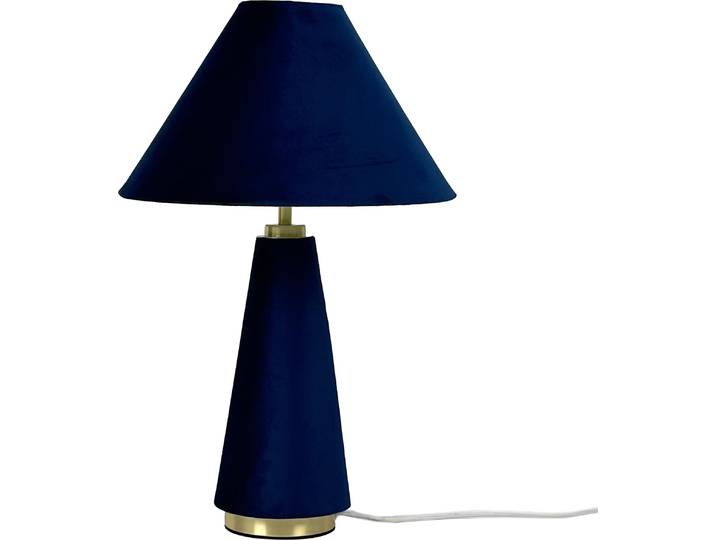 Relaxdays Tischlampe, Samtschirm & Metallfuß, E14, HD 47x30 cm, Nachttischlampe mit Kabel, Schlafzimmer, dunkelblau/gold