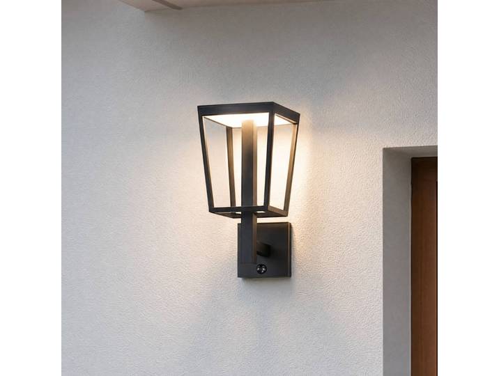 Lucande LED-Außenwandleuchte Lynx, 35,5 cm, schwarz, Sensor Lynx, schwarz, Metall, Modern, Wandleuchte außen