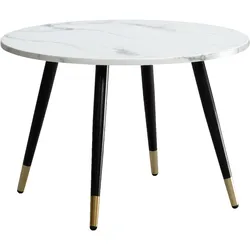 COUCHTISCH mit Marmor Optik, Modernes Design, Metall-Gestell, Runde Form, Weiß 60x60x41 cm