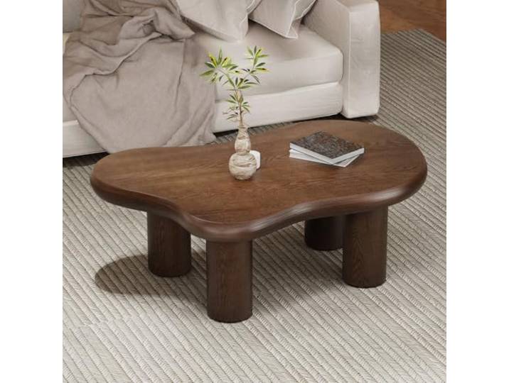 LOVEHOUGES 46,06-Zoll-Couchtisch „Brown Cloud in unregelmäßiger Form Moderner, hübscher Couchtisch mit 4 zylindrischen Beinen, großer, dicker Tischplatte und abgerundeten Kanten, für Wohn