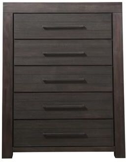 Benjara Aziel 52 Inch Tall Dresser Chest, 5 Drawers, Bronze Handles, Basalt Gray