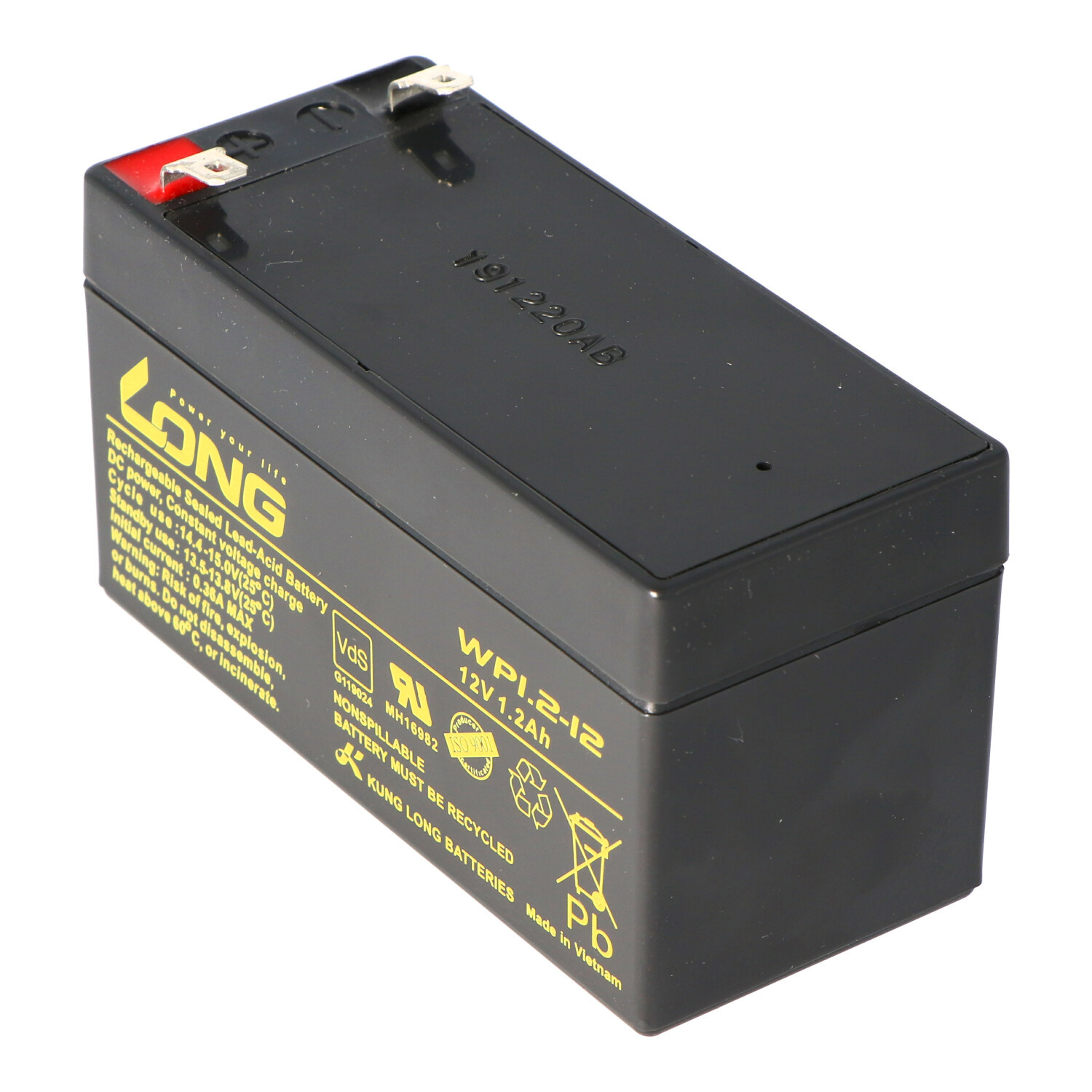 Kung Long WP1.2-12 Accu, 12 Volt, 1.2 Ah, VDS G104002, Faston 4,8 mm