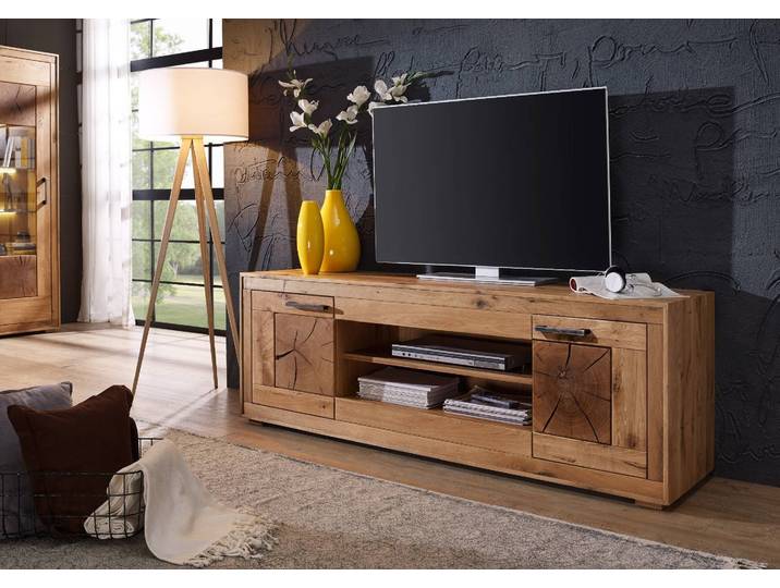 TV-Lowboard Thomas in Wildeiche massiv geölt mit Inlay – Montierte Lieferung – 3%-Vorkasse-Rabatt