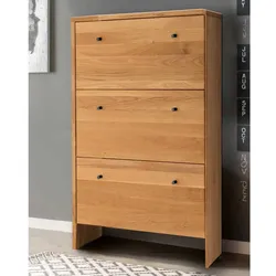 Schuh Klappenschrank aus Wildeiche Massivholz 3 Klappen