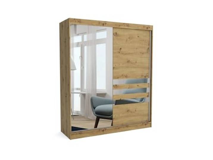 Brent - Kleiderschrank mit Spiegel Henry, 160cm Breit, Schlafzimmerschrank mit 1 Kleiderstange und Einlegeböden für Kleidung, Kleiderschrank Artisan Eiche