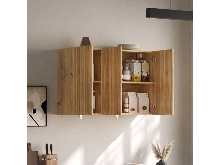 Meuble mural de cuisine 3 portes rangement fermé peu encombrant - BEAUNIV - en MDF naturel 90 × 29 × 60 cm