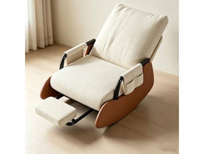 LCNDKF Ergonomischer Ruhesessel mit Integrierter Fußablage Entspannender Schaukelsessel mit stabiler Kufenkonstruktion und verstaubarer Fußablage.