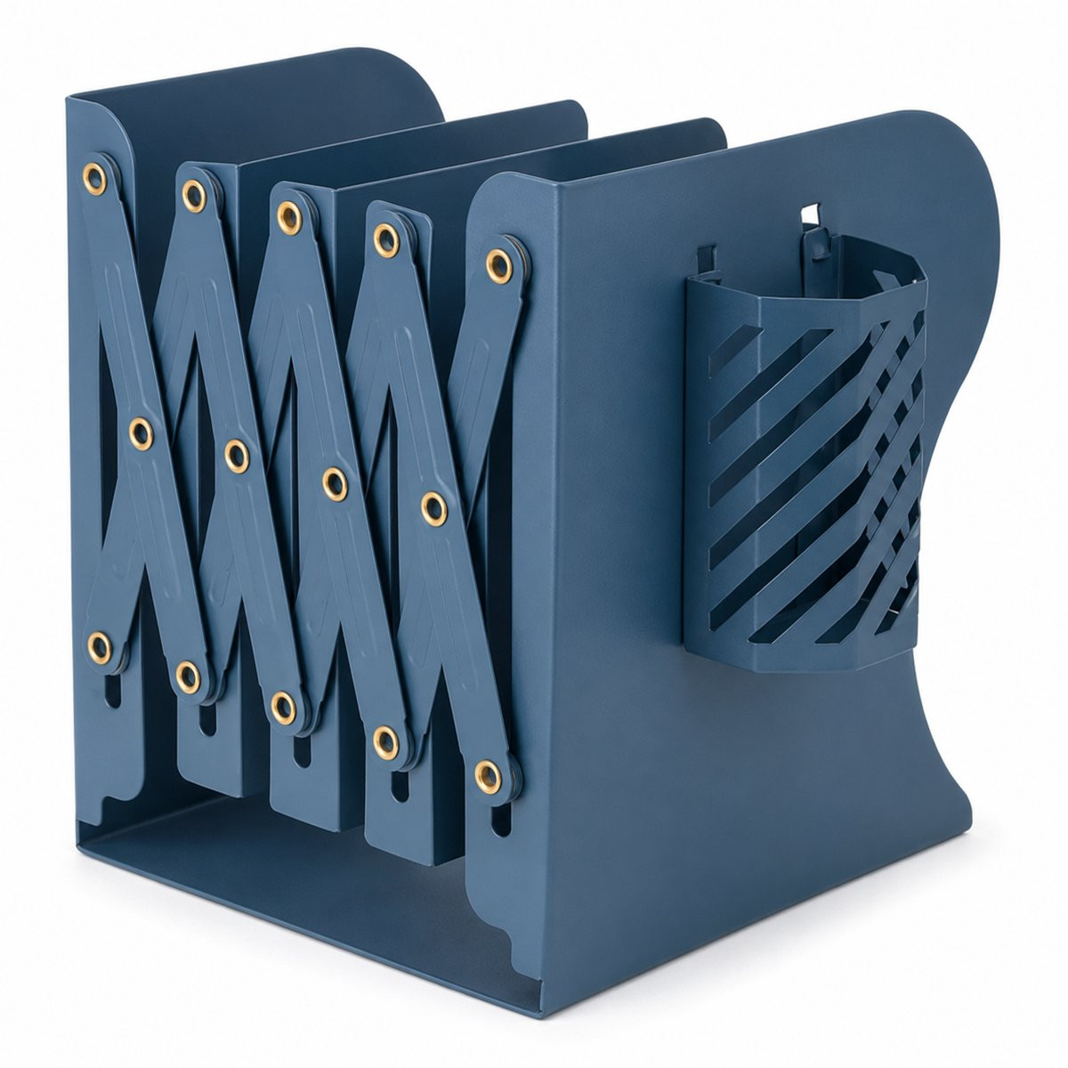 VHV Bureau Boekenrek - Uitschuifbare Metalen Bureau Organizer met Pennenhouder - Blauw