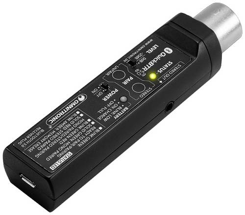 Omnitronic QuickBTR-5.0 XLR AptX Bluetooth Musik-Empfänger Bluetooth Version: 5.0, A2DP 10 m aptX-Technologie, integrierter Akku, integrierte LED