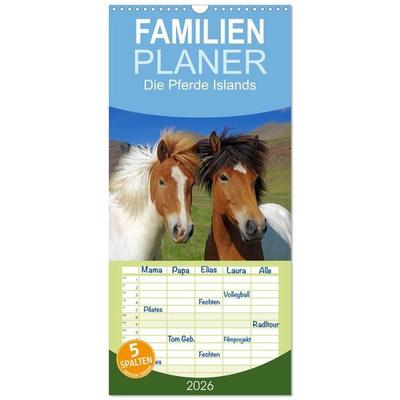 Familienplaner 2026 - Die Pferde Islands mit 5 Spalten (Wandkalender, 21 x 45 cm) CALVENDO