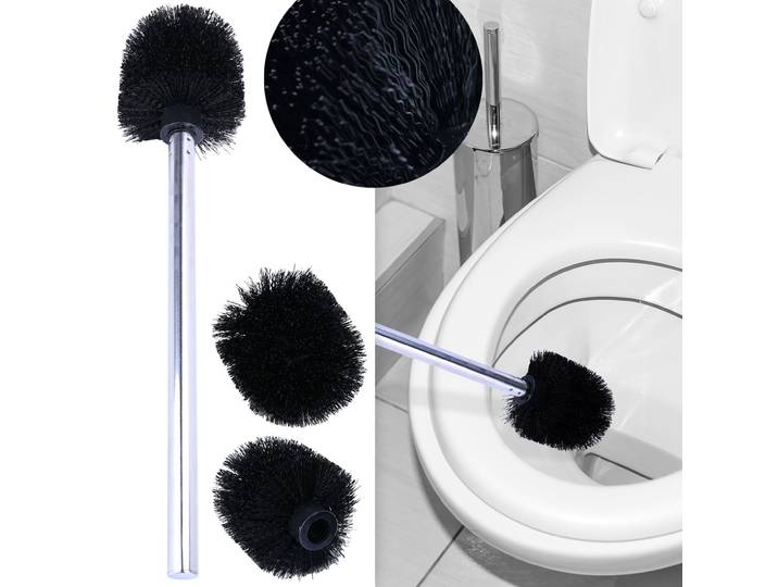 WC-Bürste aus Edelstahl inkl. 3 Bürstenköpfen, Ø 8cm, schwarz