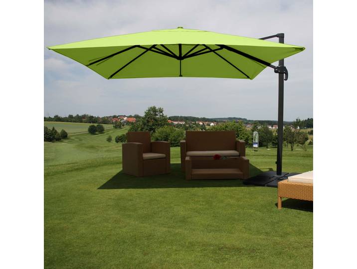 Gastronomie-Ampelschirm HWC-A96, 3x3m (Ø4,24m) Polyester Alu/Stahl 23kg grün mit Ständer