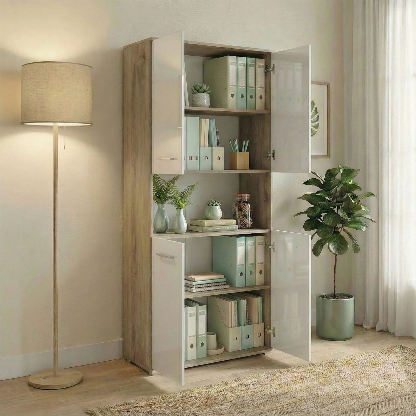 garneroarredamenti Armadio multiuso 80x176h cm 4 ante e ripiano rovere bianco lucido Time U