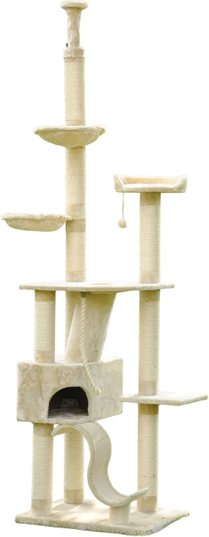 Kratzbaum Sigurd XXL deckenhoch groß mit Höhle Deckenspanner Sisalstämme 11 cm große Katzen Farbe beige