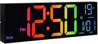 Inspire Select Large LED Digital Wall Clock 16 Inches Big Display With Remote, 8 RGB Colors, Alarm & Temperature black