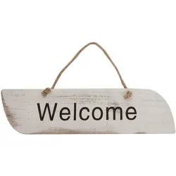 Wandschild Welcome, Dekoschild Holzschild, Shabby-Look 10x43x1cm ~ weiß