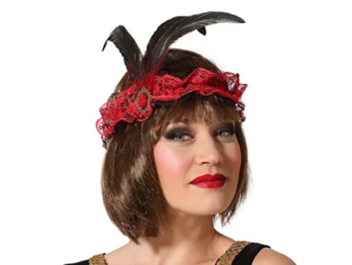 Cabaret haarband met veren, rood