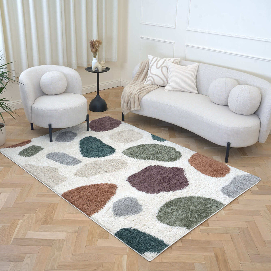 THE RUGS Moodi Modern Shaggy Area Rug Abstract Pebble Design Multicolour Rectangle 120 x 170 cm