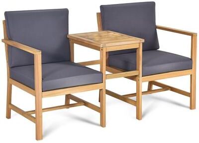 Costway 3-in-1 Acacia Wood Loveseat with Separable Coffee Table