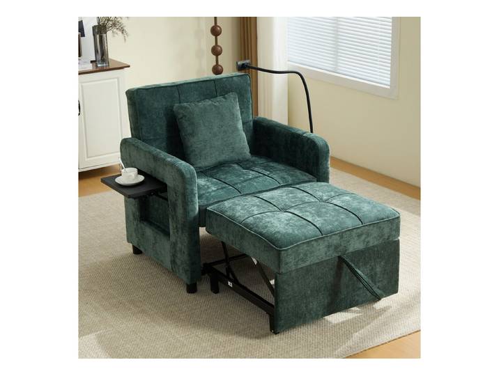 Odikalo Schlafsofa Schlafcouch Schlafsessel mit Stauraum & Tisch, Kombinationsschlafsofa, Einzelschlafsofa, Chenille-Sessel mit Kissen und Staufach an einer Seite.