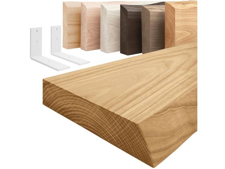 LAMO Manufaktur Étagère murale avec supports en L blancs Etagere 50 cm largeur Couleur: rustique Bord: naturel
