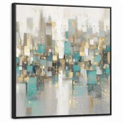LEINWAND Bilder mit Rahmen - Abstrakt - Blöcke - Gold - Skyline - 90x90