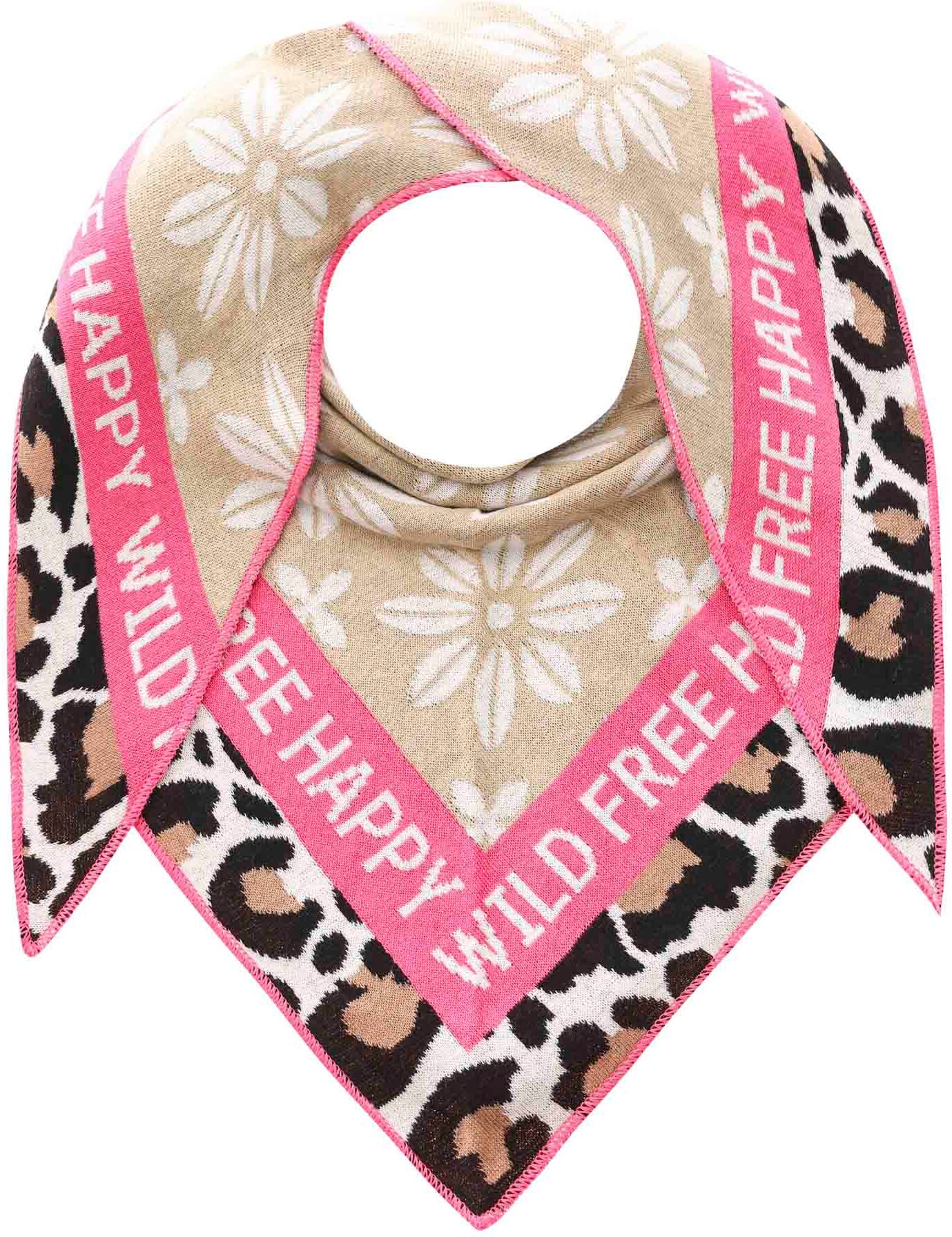 Dreieckstuch ZWILLINGSHERZ "Blumen & Leo", Damen, pink (beige pink), Strick, Baumwollmischung, gemustert, mehrfarbig, Modetücher Dreieckstuch, Eyecatcher Tuch, Mustermix: Leomuster und Blumen, Feinstrick, wärmend beige pink Einheitsgröße