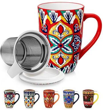 vancasso LUMI Porcelain Tea Infuser Mug Set with Stainless Steel Strainer & Lid