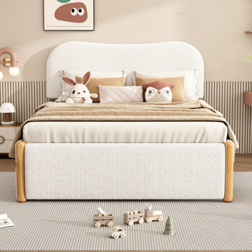 Flachbett 140x200cm Ohne Matratze Gepolstert Mit Praktischem Ausziehbares Rollbett Minimalistische Formgebung Weiss