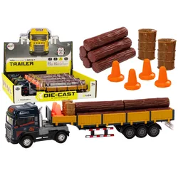 Holz-LKW, blauer LKW-Anhänger, 1:24, Holzscheite, Geräusche, Lichter