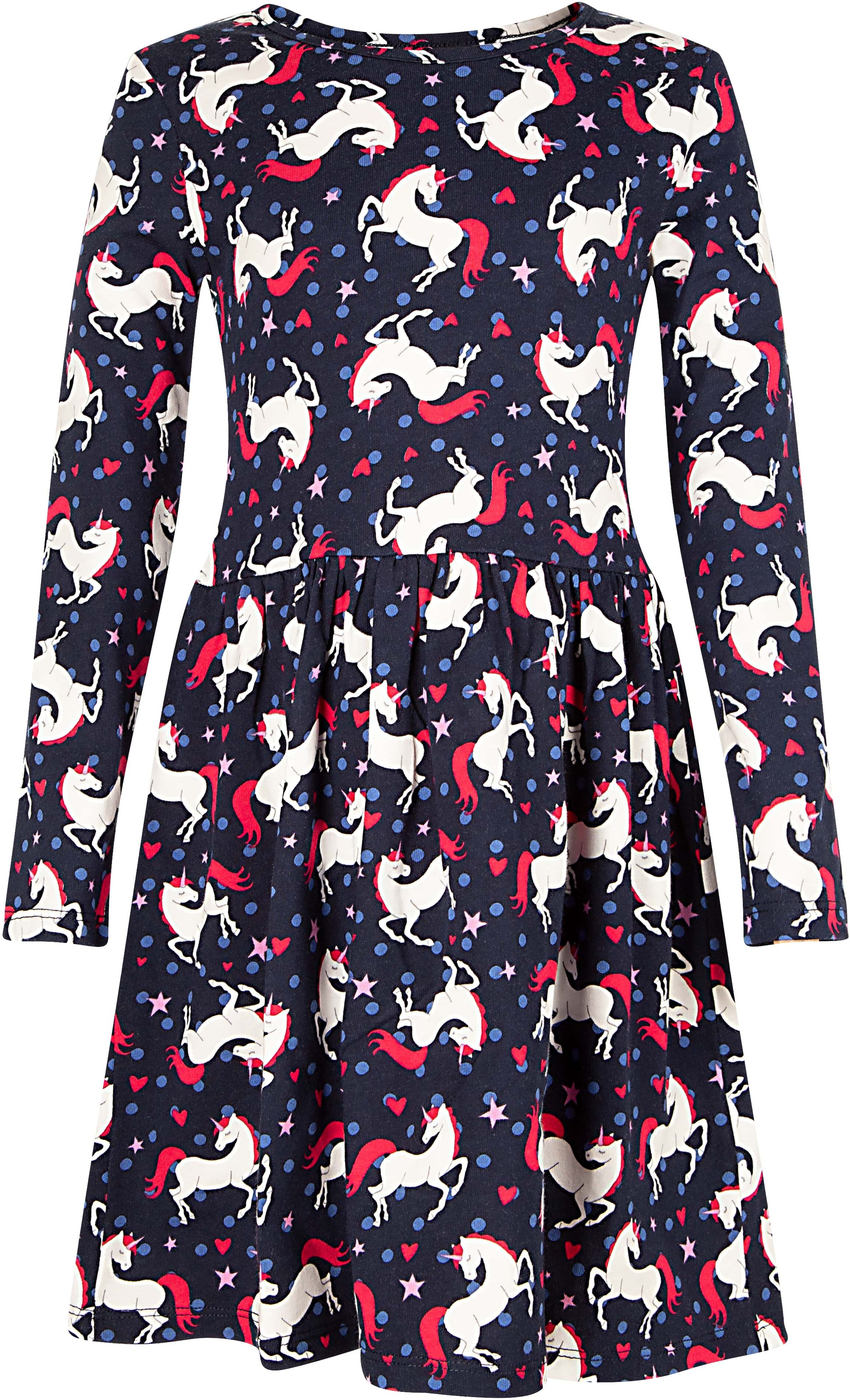 Midikleid HAPPY GIRLS, Mädchen, Gr. 98, N-Gr, Langarm, Jersey, blau (navy), Jersey, Obermaterial: 100% Baumwolle, bedruckt, regular fit normal, Rundhals, Kleider Midikleid navy 98, N-Gr, Langarm, Jersey