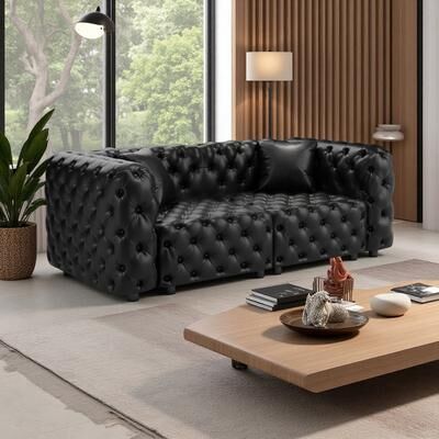 ZWYO HOSIMU "77"" Faux Leather Button Tufted Modular 2-Seater Sofa with 2 Pillows for Living Room, Apartment"