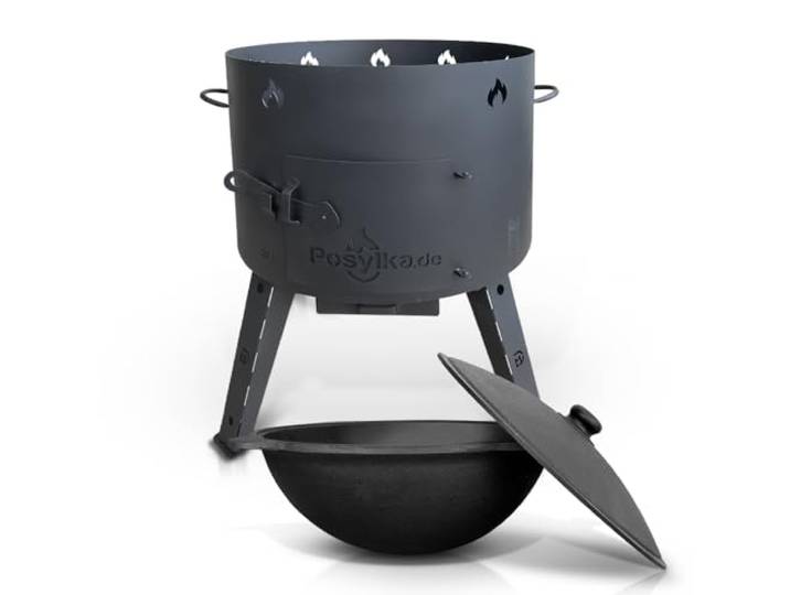 Utschak Feuerofen mit Gusseisen Topf runder Boden mit Deckel (22 L) Kazan KazanoFF, Учаг, Outdoor, Feuerschale, Camping, Kasan, Gulaschkanone Dutch Oven (Set 1)