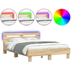 vidaXL Bettgestell mit Kopfteil LED-Beleuchtung Sonoma-Eiche 120x190cm