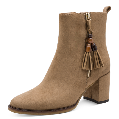 Stiefelette MARCO TOZZI, Damen, Gr. 39, beige, Textil, Veloursleder, unifarben, used, Schuhe Stiefelette, Cowboy-Boots, Ankle Boots mit Kordel-Schmuckelement