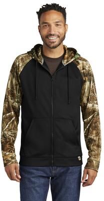Russell Outdoors RU452 Realtree Performance Colorblock Full-Zip Hoodie in Black/Realtree Edge size 4XL   Polyester