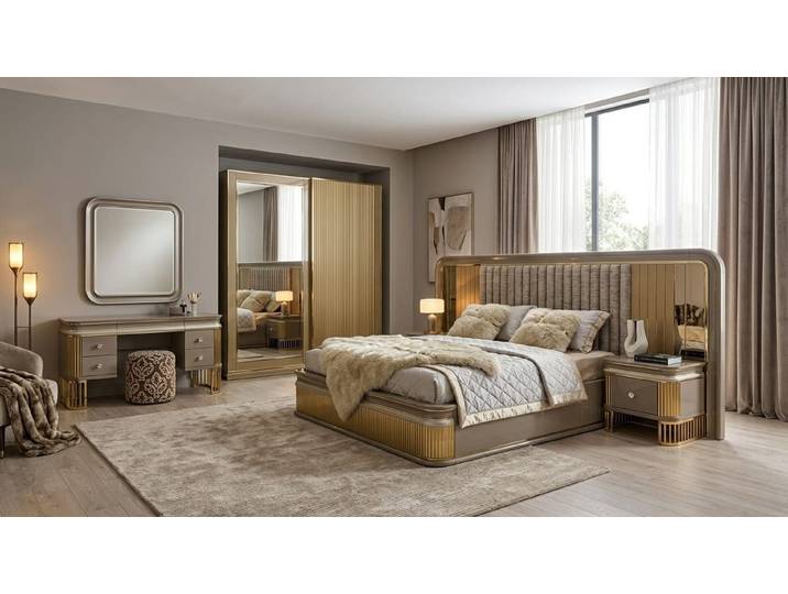 Xlmoebel Komplettschlafzimmer Hochwertiges Schlafzimmer-Set mit Bett, Schrank, Schminktisch & Hocker, (5-tlg., 5-tlg)