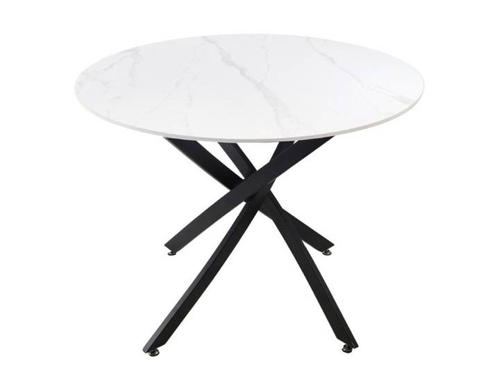Table ronde D. 100 cm céramique blanc marbré pieds métal - RYDER 2 Meubletmoi